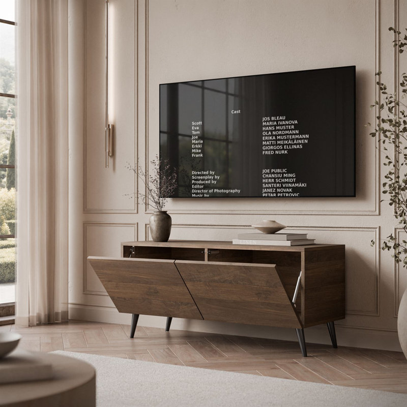 Unfinished TV Stand for TVs up to 43" with Fireplace Included, without LED Lighting, Walnut Eastwood + black legs