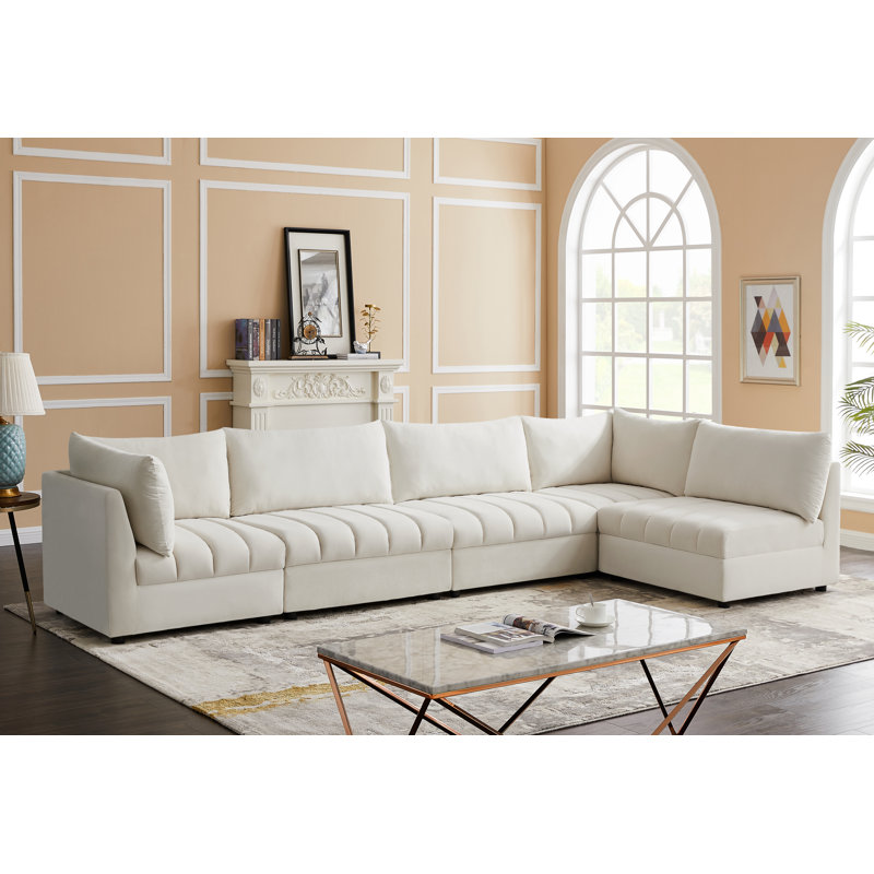 Hallelujah Velvet L-Shaped Sectional Reversible, Cream Velvet