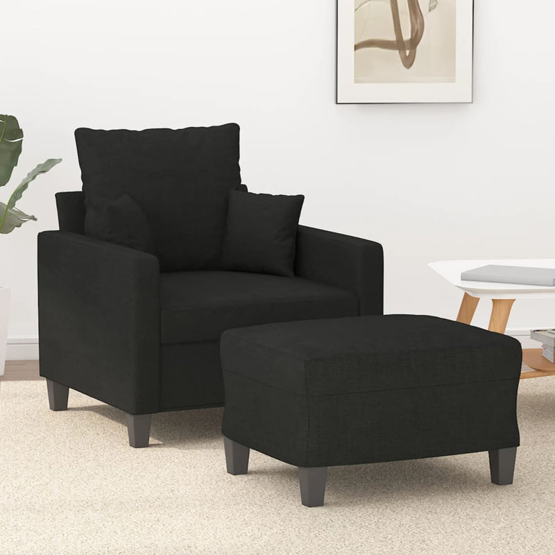  Sofa Chair With Footstool Black, Black Fabric, 31.5" H x 30.7" W x 30.7" D