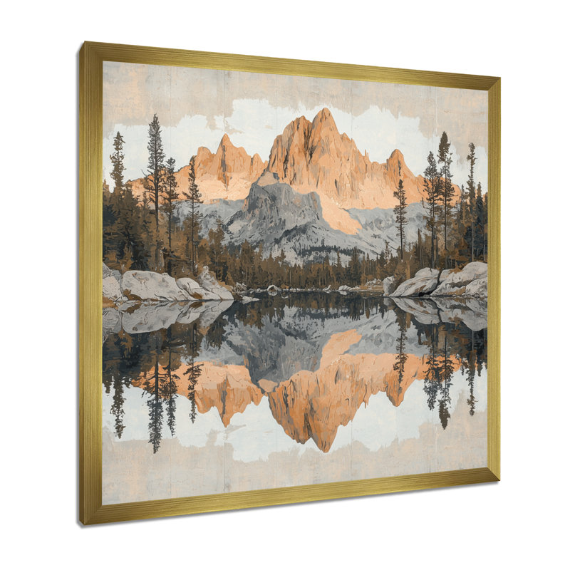 Geneta Mountains Woodland Reflection In Canada II - montagnes, art mural, H 16 po x l 16 po, Doré