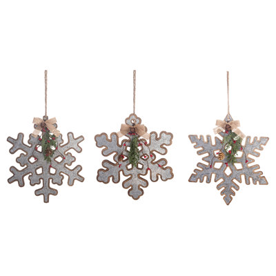  Ensemble de 3 décorations de Noël en forme de flocon de neige en bois avec décorations en fer