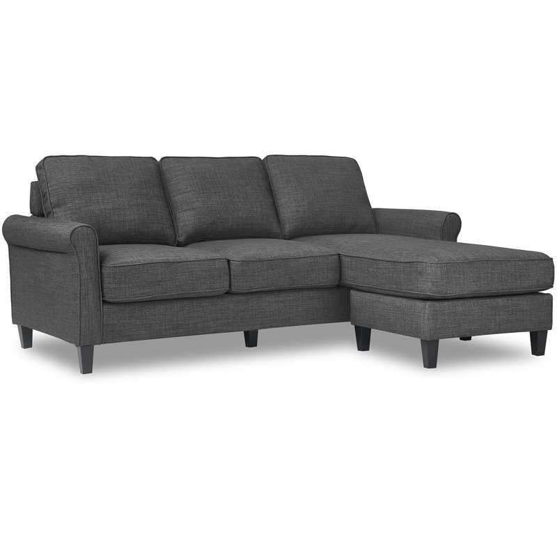 Canapé modulaire réversible avec méridienne Serta Harmon, Gris foncé, Accoudoirs roulés
