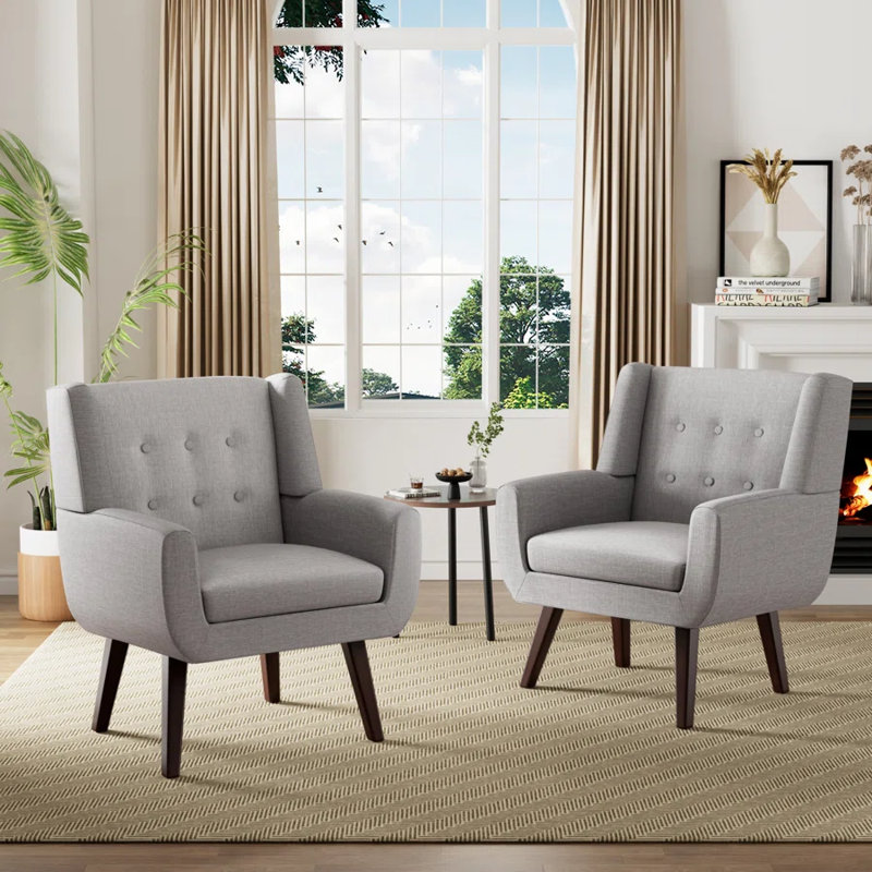 Upholstered Wingback Chair, Light Grey  Linen Blend