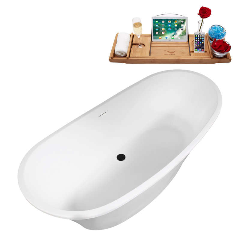 Baignoire autoportante 63 "avec drain interne Streamline, Noir mat