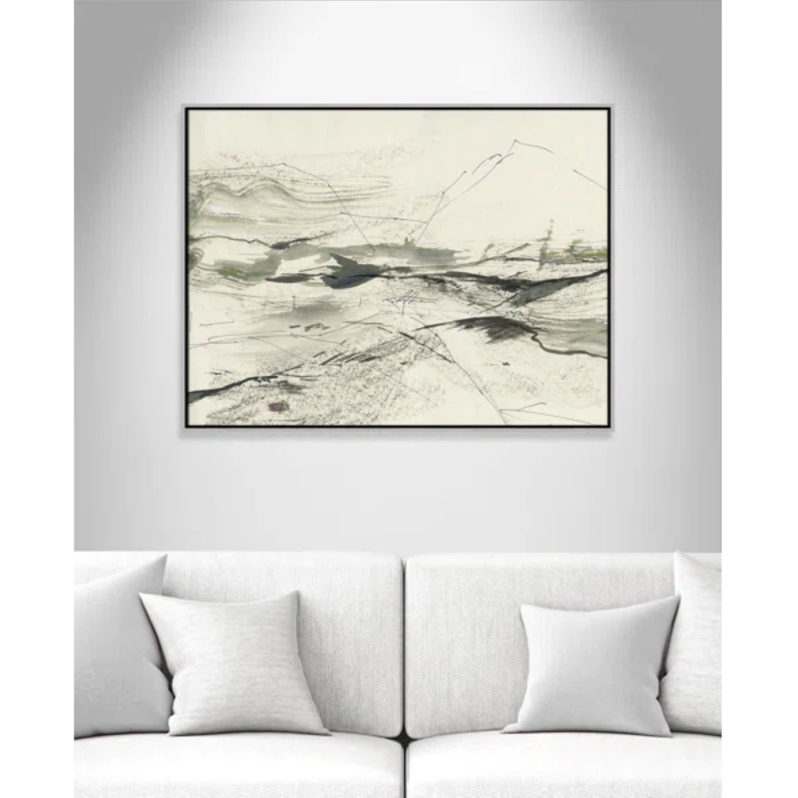 Green Sketches Print by PI Studio, 31.5" H x 41.5" W x 2" D, Silver Floater Framed, No Mat
