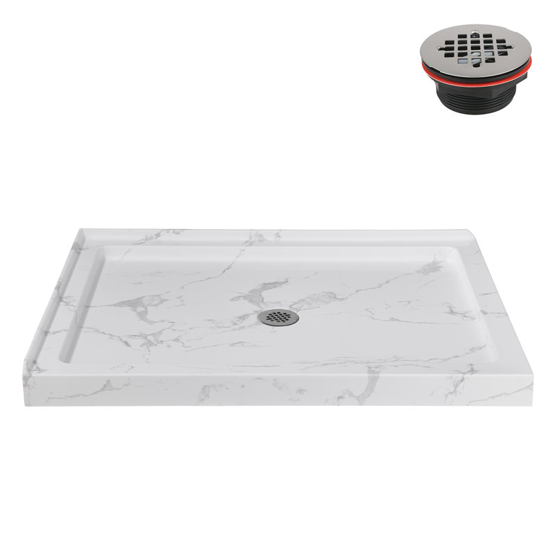 Streamline 48 in. x 36 in. Corner Acrylic Shower Base in Matte Marble with Center Drain, Drain Included, Matte Marble