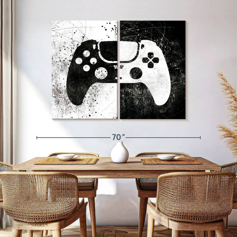 Ensemble de 2 manettes de jeu grunge sur toile, H 42 po x l 57 po x P 1,25 po