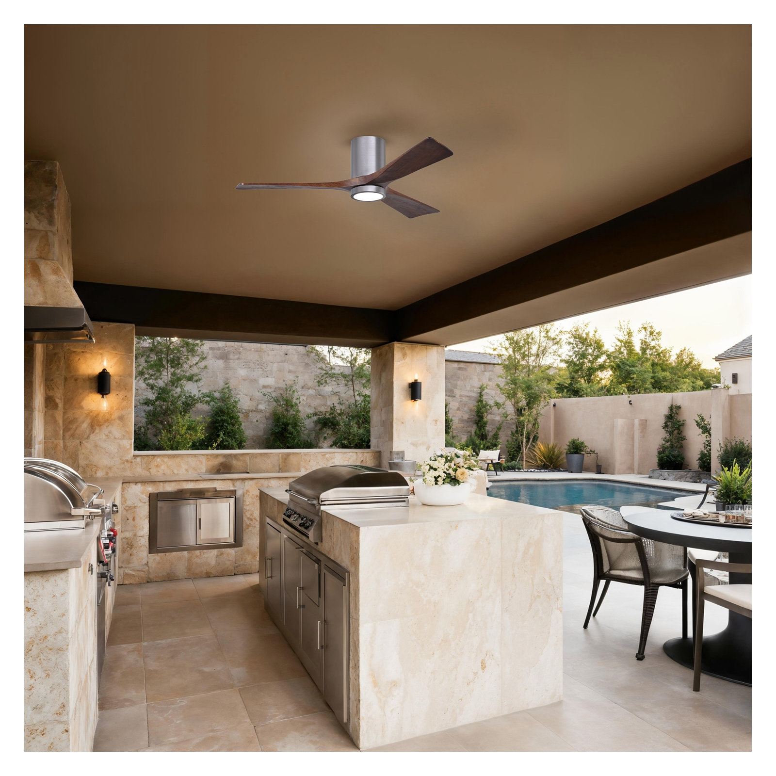 Olivier 3 Blade Ceiling Fan with LED Light Kit, Walnut, Brushed Pewter, 52"