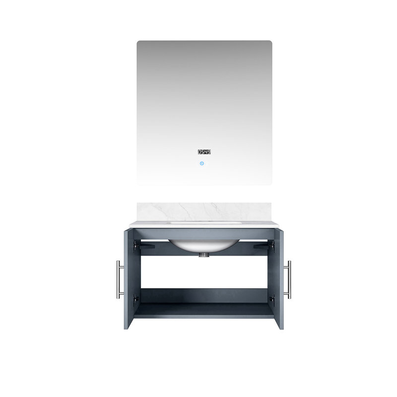 Meuble-lavabo gris foncé avec comptoir en marbre Miroir à DEL - construction robuste, fermeture en douceur, spacieuse rayure de salle de bain