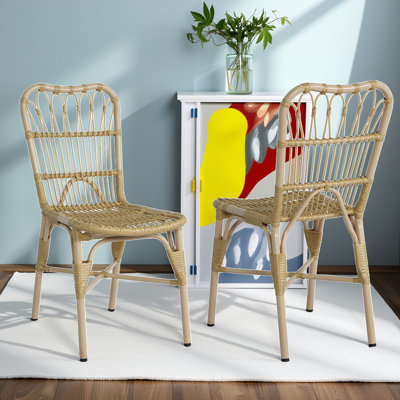 Chaises de patio en rotin Pe (ensemble de 2) - Cadre en fer résistant aux rayons UV, pour cour / bord de piscine / jardin
