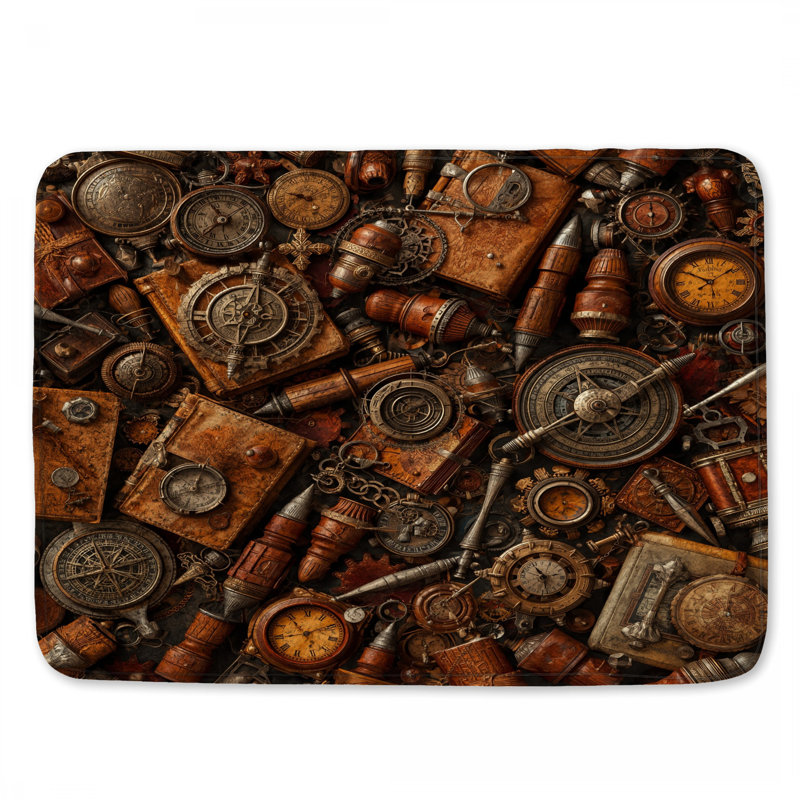 Steampunk Gears And Clocks Bath Mat, 24in W x 17in L