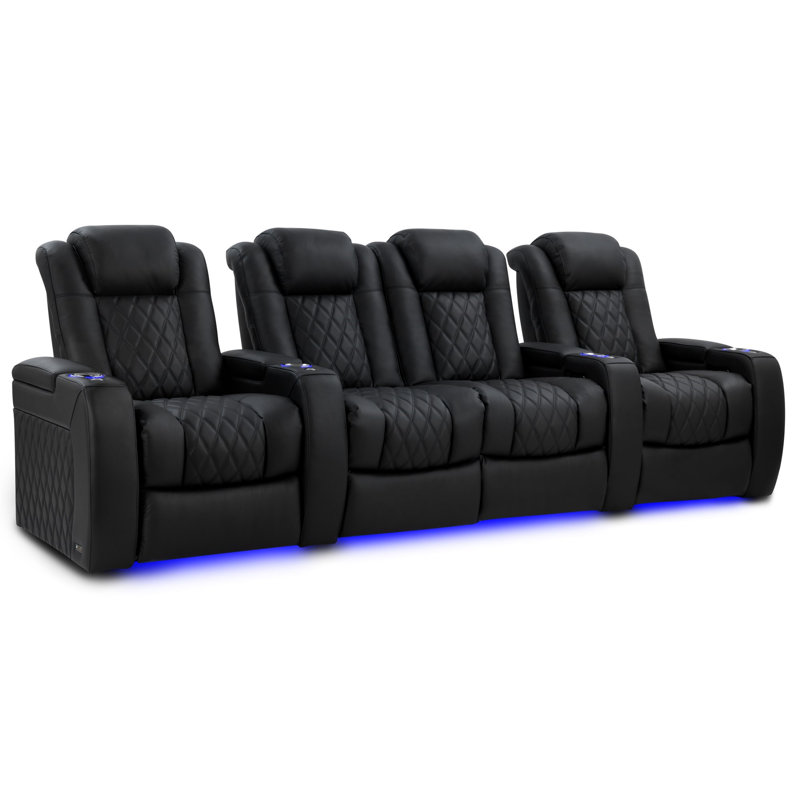 Siège de cinéma en cuir véritable de 123 po de largeur avec porte-gobelet, Cuir véritable Onyx