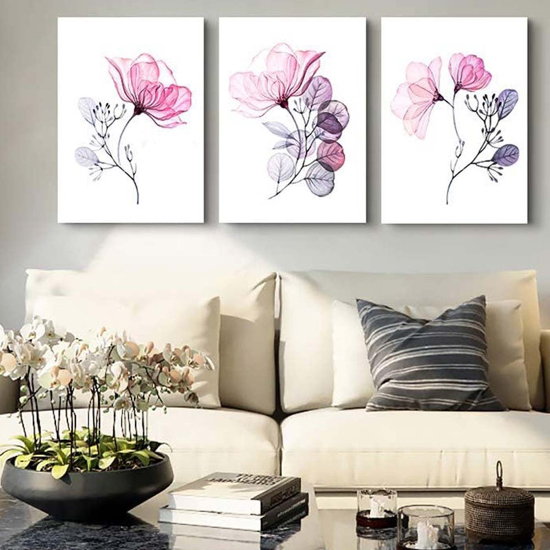 3 Piece Wrapped Canvas Print, 60 cm H x 40 cm W, Pink