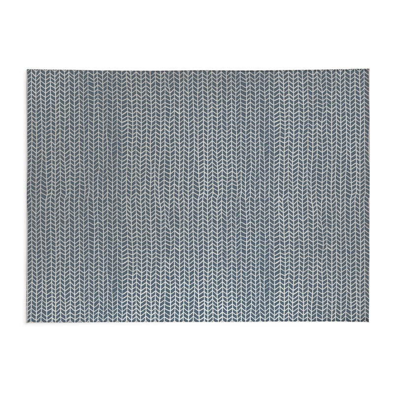 Chevron Feather Lightweight Non-Slip Kitchen Mat, Blue, Rectangle 4' x 6'