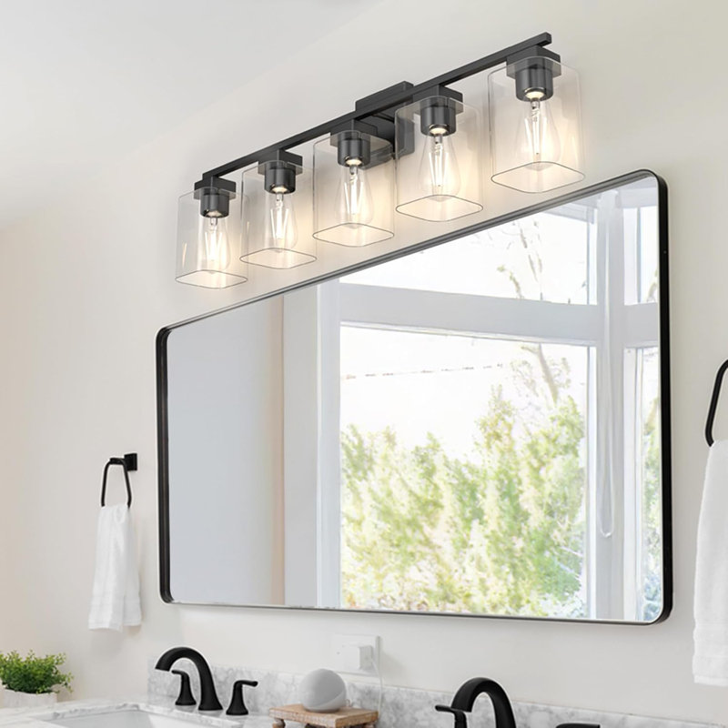 Luminaire de meuble-lavabo de salle de bain 5 lumières Espird avec finition noire matte, conception carrée et certification UL pour salle de bain, salon et chambre à coucher