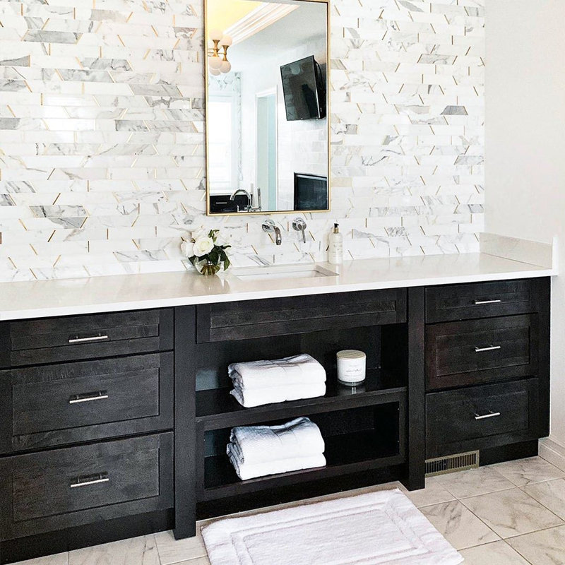 Matrix 10x25 Trapezoid Calacatta Marble and Brass Mosaic Tile