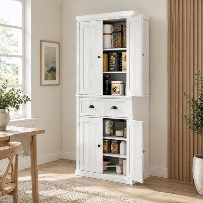 Armoire de rangement blanche autoportante avec tablettes réglables et tiroir, 76,5 cm (L) x 40,4 cm (P) x 183 cm (H)