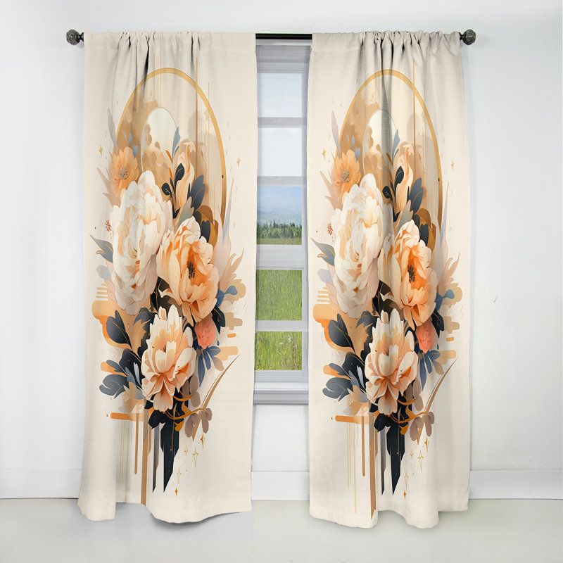 Cabazon - Rideau pivoine - Rideau floral occultant en velours - 1 panneau, L 52 po x L 108 po