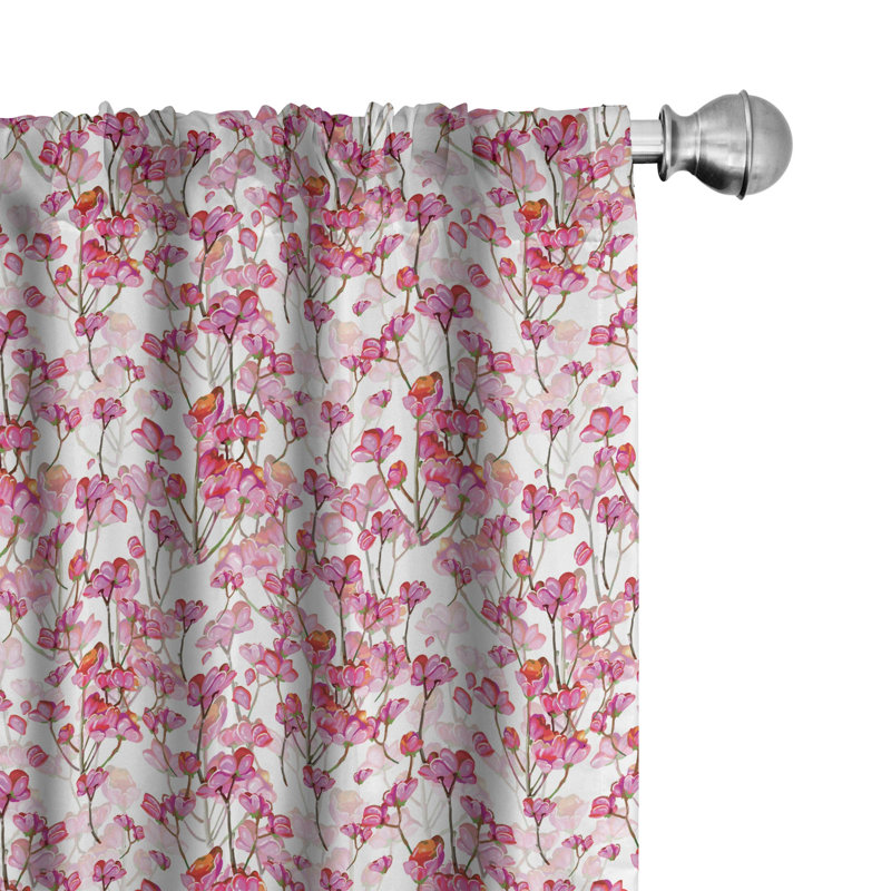 Cherry Blossom Floral Semi-Sheer Rod Pocket Curtain Panels, 28" x 95"