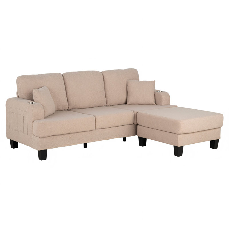 Oriana 2-Piece Sofa And Ottoman With Pillow And USB Port For Small Space Living Room Apartment, Beige Fabric