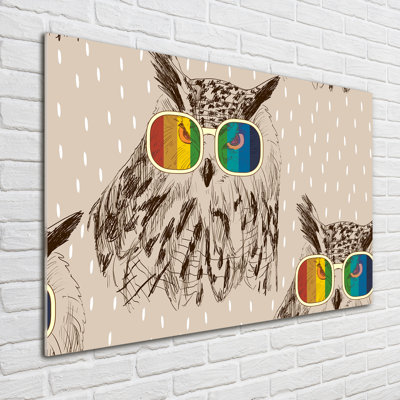 Owls in glasses 1 Piece Wall Art on Glass