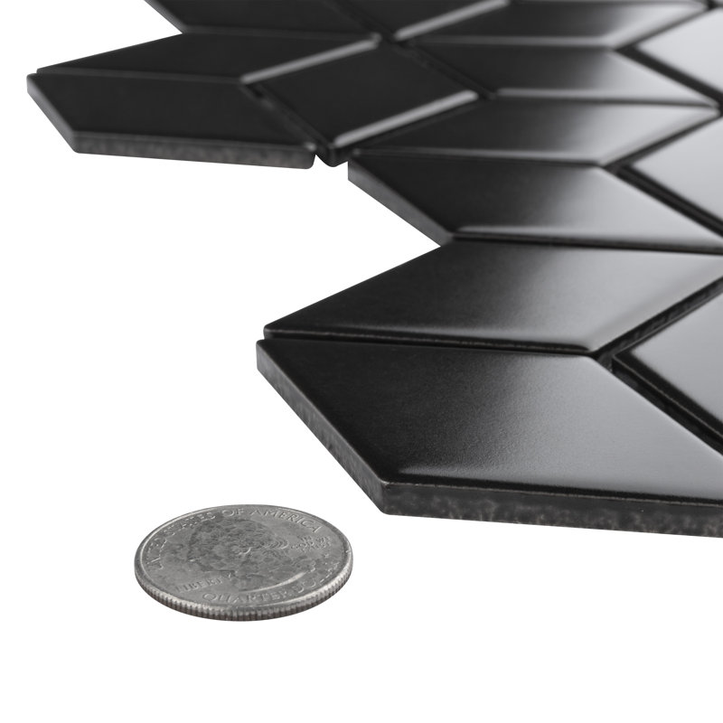 Metro Rhombus 10-1/2 " x 12-1/8 " Porcelain Mosaic Floor & Wall Tile, Matte Black