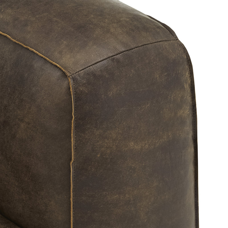 Dupo 94" Genuine Leather Tuxedo Arm Sofa, Brown Genuine Leather, Black