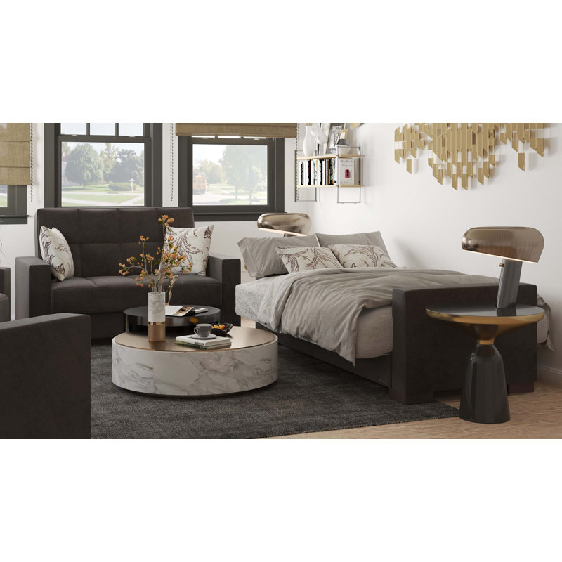 Causeuse convertible rembourrée avec rangement en microfibre