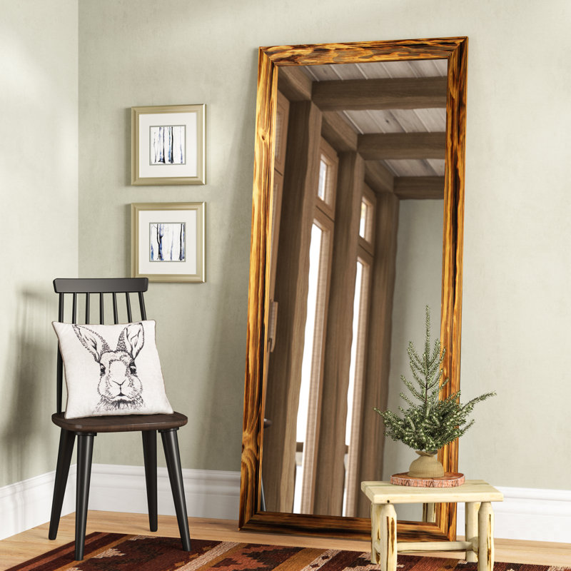 Kwante Solid Wood Flat Mirror, 70" H x 31" W, Rustic Natural Wood