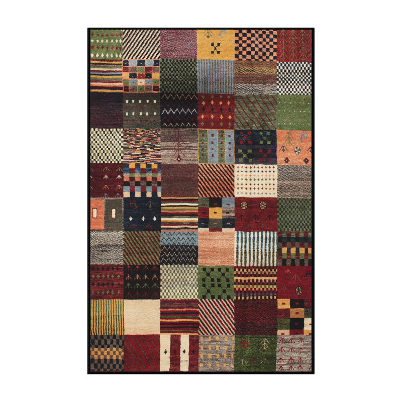 Tapis contemporaine vert/brun/rouge, Rectangle 4 pi x 6 pi