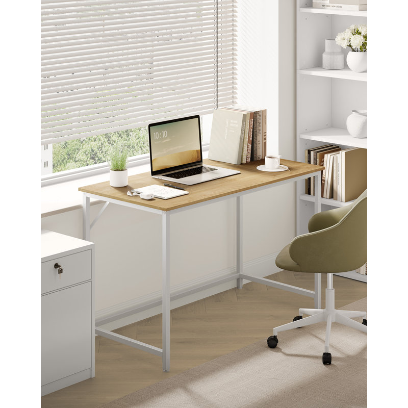 Alaeyah Metal Base Computer Desk, Beige, White