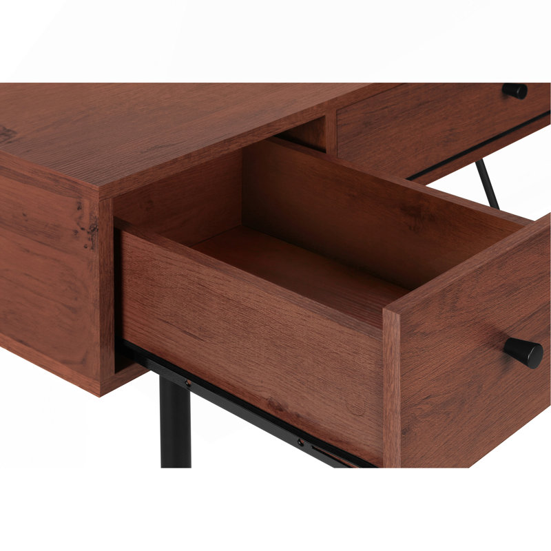 Bureau d'ordinateur, bureau personnel, ordinateur portable, tiroirs de rangement, L 48 po, bureau, stratifié brun, métal noir, transitionnel