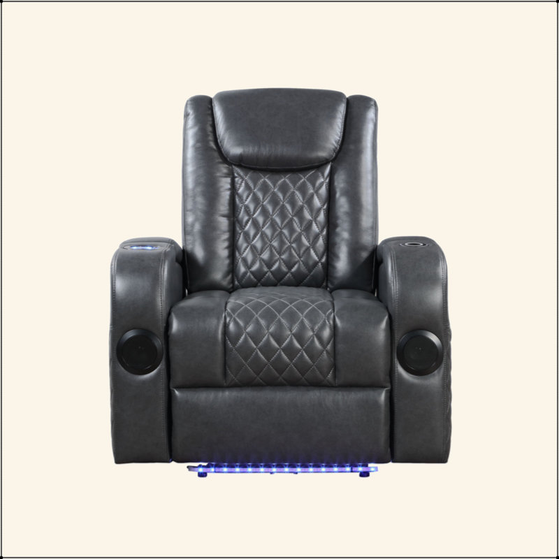 Fauteuil inclinable électrique en cuir avec fonction Bluetooth, chargeur sans fil et porte-gobelet Aire