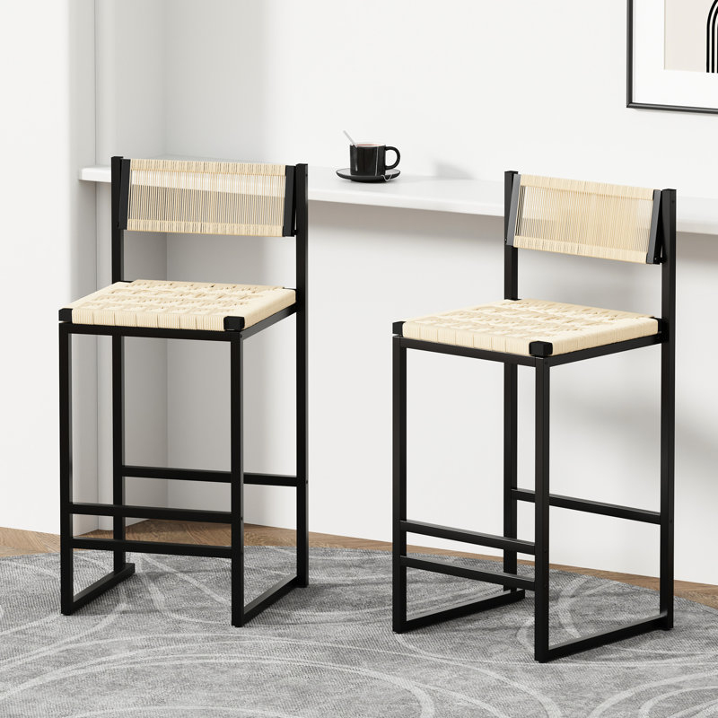 2 tabourets de bar avec corde en papier tissé, base en métal, style moderne, adapté à toutes les occasions, capacité jusqu'à 220 lb, l 14,91 po x H 35,19 po n'importe où,