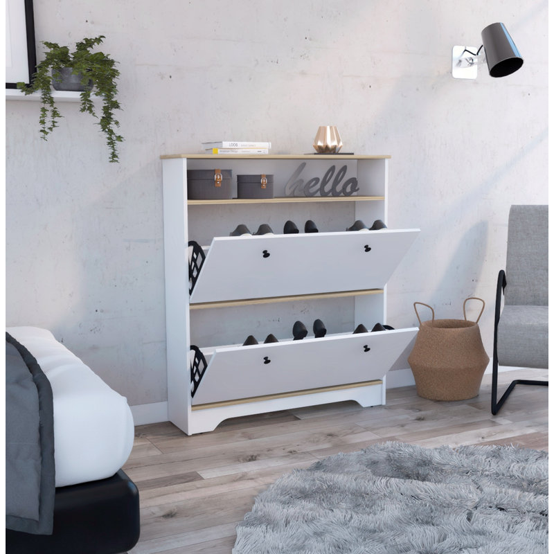 Range-chaussures, une tablette ouverte, deux armoires extensibles, Blanc