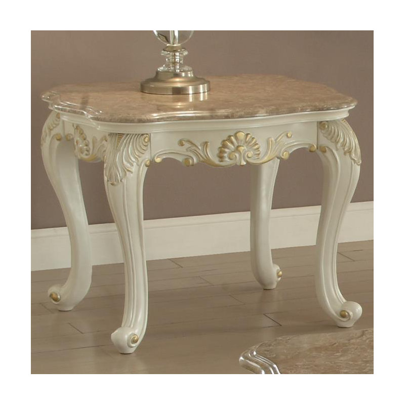 Table de bout carrée transitionnelle avec plateau en marbre naturel blanc perle Caviness