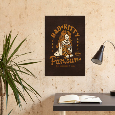 Bad Kitty Pin Up Art. Dive Bar Cocktail Poster Retro Vintage Tiger Wall Art