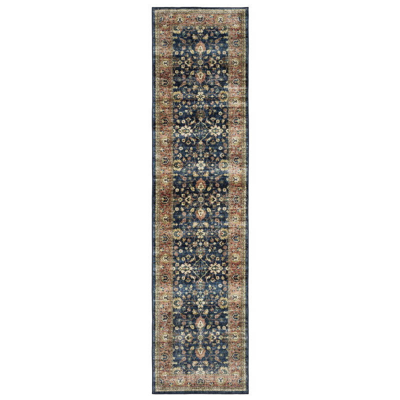 Tapis bleu / rouille Jacqueli, Tapis de couloir 2 pi x 8 pi