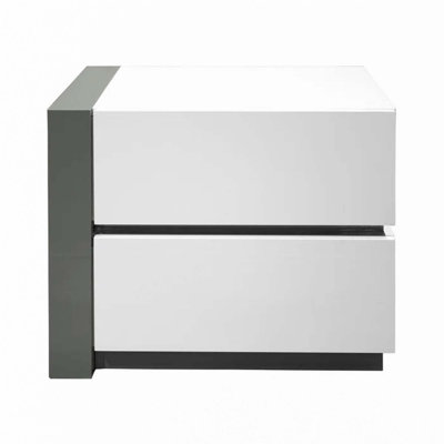 Modern Lacquer Nightstand Table with 2 Drawer for Bedroom Living Room, Wooden Bedside Table