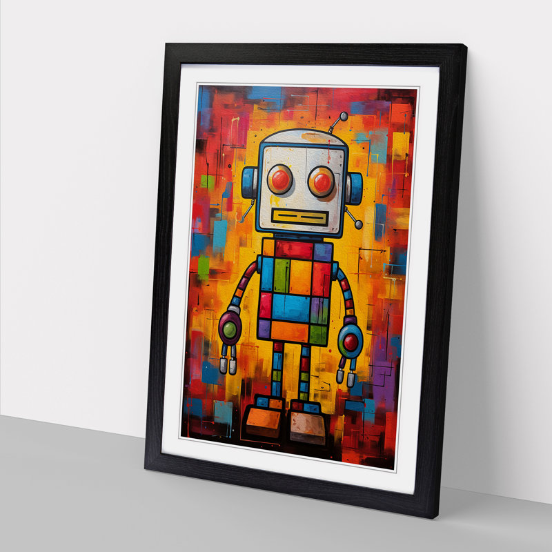 Robot Colour Field - Single Picture Frame Print on Wood, 34cm H x 25cm W x 2cm D, Black