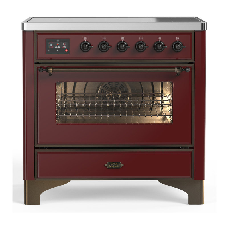 Cuisinière à induction 36 pouces avec 6 éléments à induction en bourgogne (garniture brunie) Majestic III Series, Bourgogne
