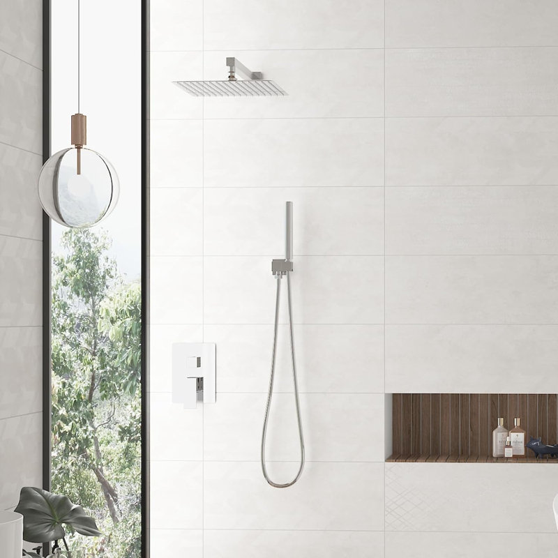 Hoimpro 12 Inch Shower Head System With 2-In-1 Handheld Sprayer, High Pressure Rainfall Shower Head, Brass Faucet Valve Kit, - Includes Shower Arm, Hose And Holder