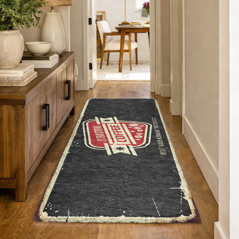 Premium Machine Washable Dream Shag ADS166 Coffee Sign Rug, 2'3" x 7'6" Runner