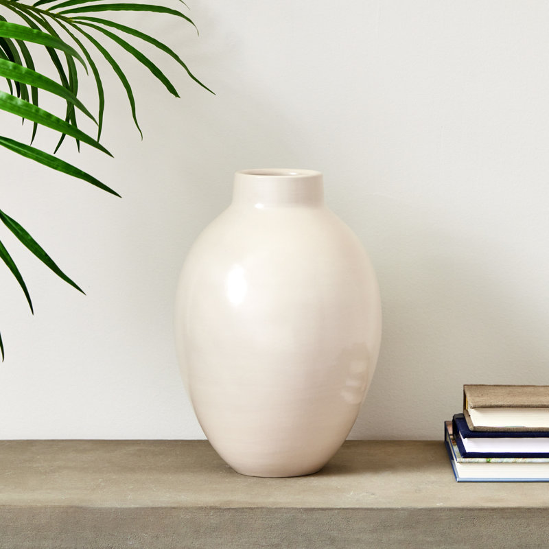 Chamel Handmade Table Vase, 12.75" H x 9.5" W x 9.5" D, Ecru