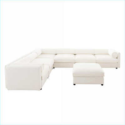 Canapés modulaires | Canapé modulaire 6 places avec rangement, pour le salon | Blanc neige | Chenille