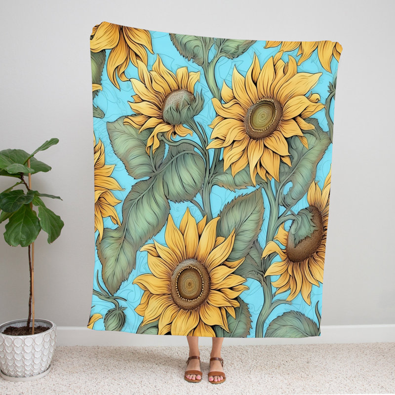 Throw Blanket, 68" W x 80" L, Floral/Abstract, Yellow/Green/Blue