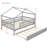 Full-Size Wooden House Bed with Twin Trundle, Solid Wood, Gray, Kids Playhouse Loft Bed-938603418-938603422