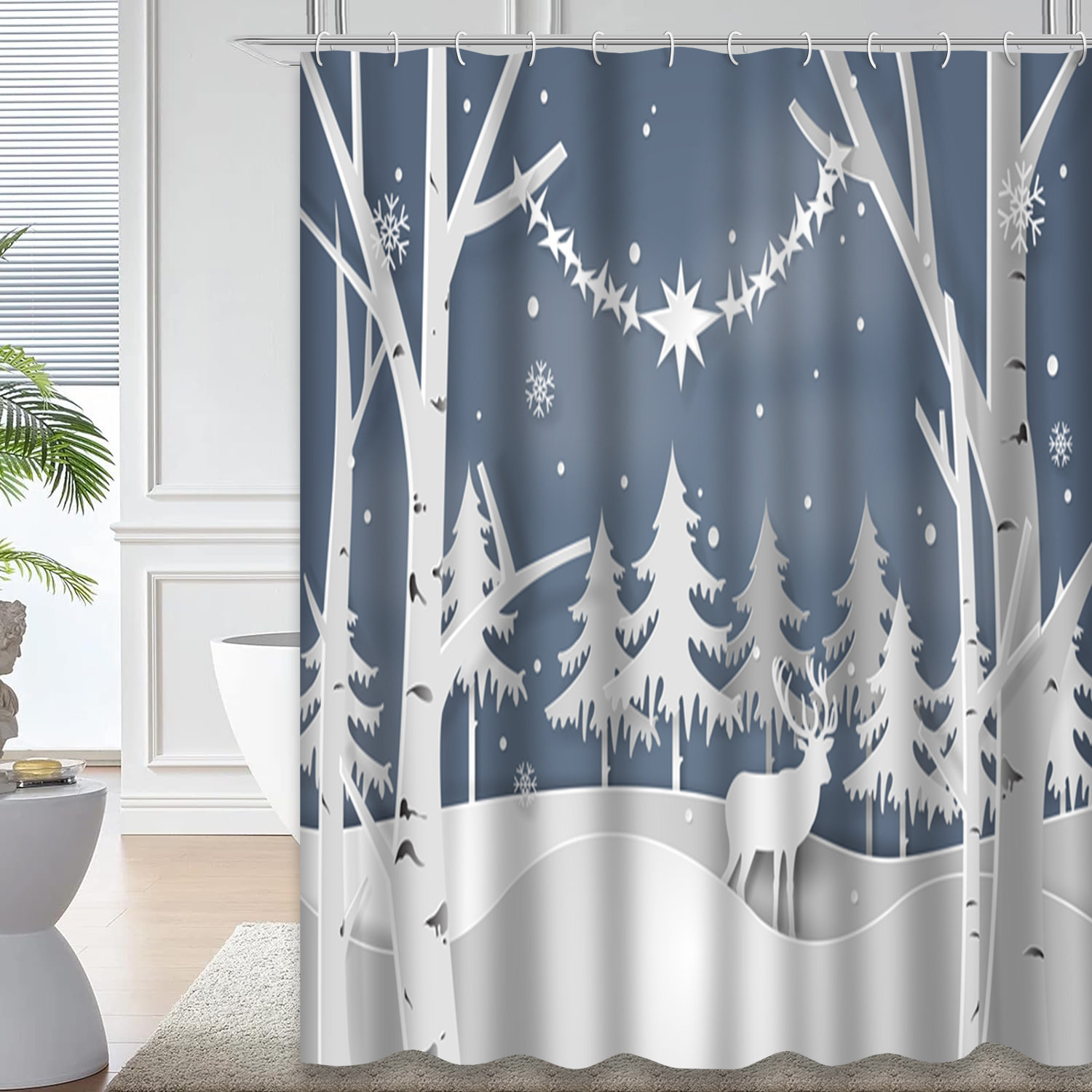 East Urban Home White Forest Shower Curtain, Winter Birch Trees, 72 ...