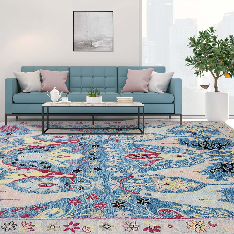 Oriental Area Rug in Blue, Rectangle 10' x 14'