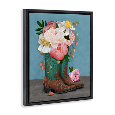 Cadre flottant Western bottes et pivoines, design par Jilly Jack Designs